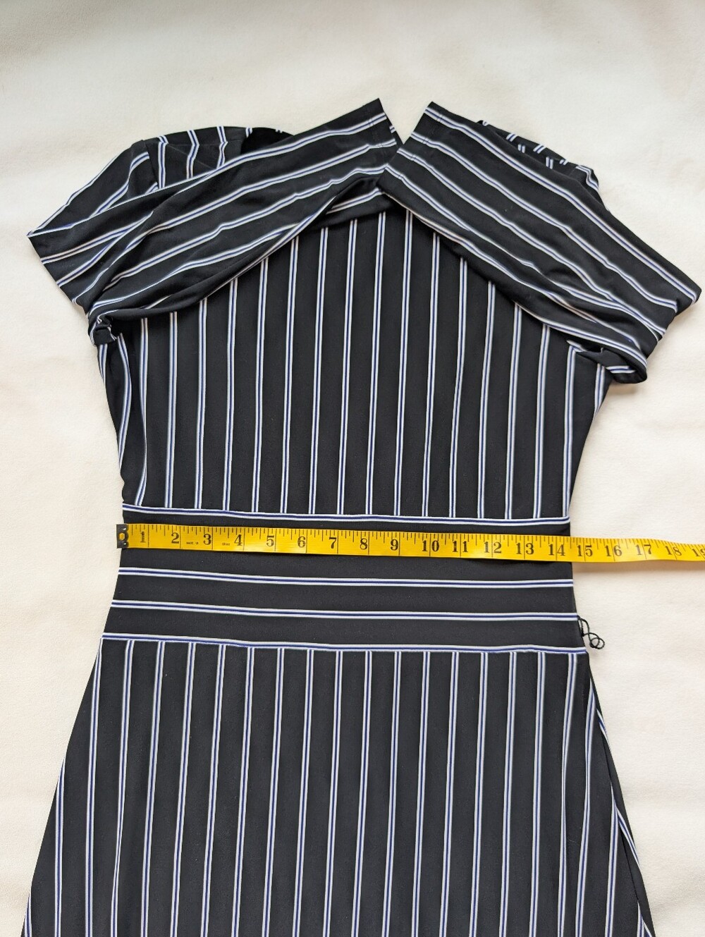 Lauren Ralph Lauren Black White Dress Pinstripe Midi Office Siren Classic Size 8 - Picture 10 of 17